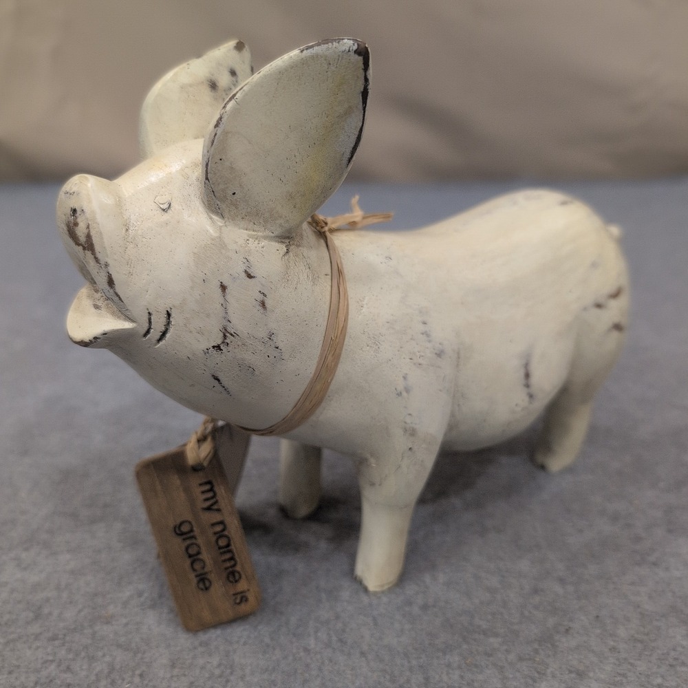 Hand Carved Bamboo Root Pig Figurine Gracie Java Indonesia Eco Friendly White - Picture 1 of 4